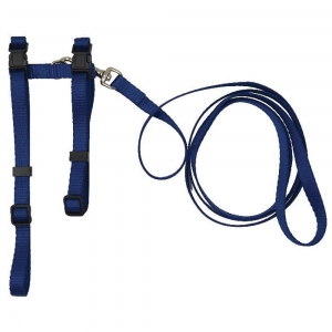 Prestige ADJUSTABLE CAT/PUPPY 3/8" HARNESS w/LEASH Navy - Click for more info